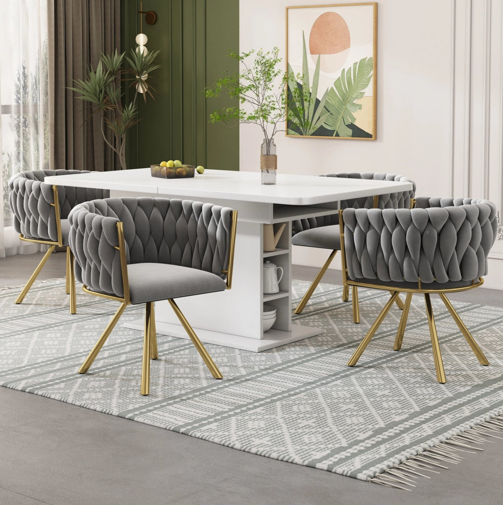 Set di 2 sedie da pranzo girevoli in velluto grigio e oro