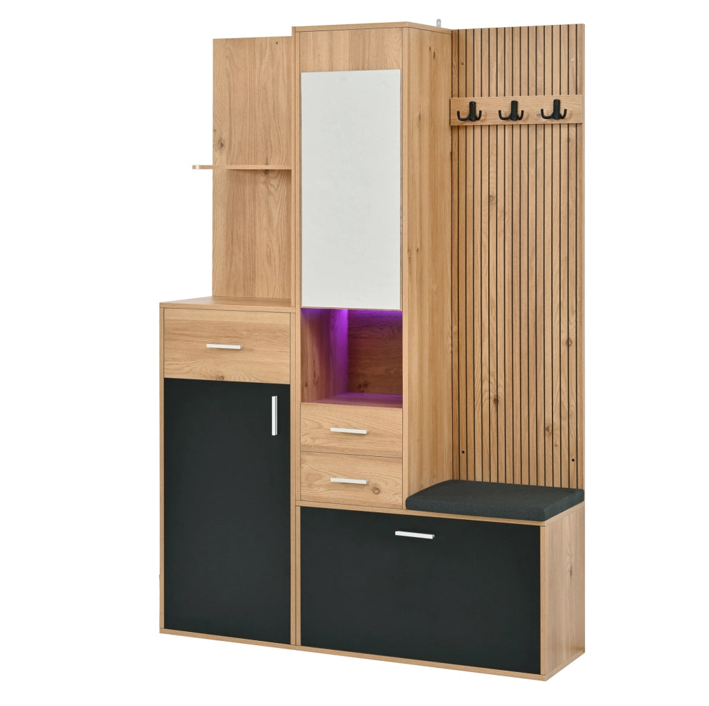 Garderoba da ingresso con panca, specchio, scarpiera e LED