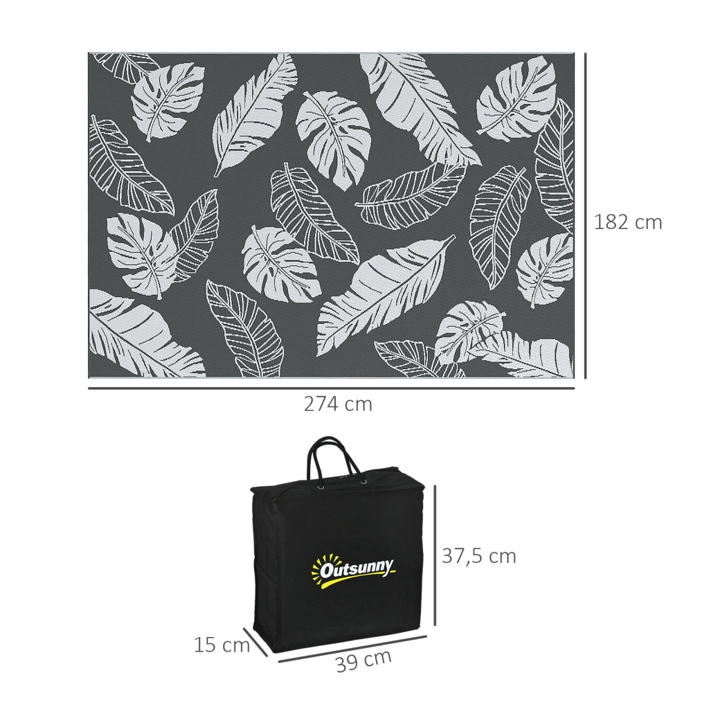 Tappeto da esterno reversibile in plastica grigio 182 × 274 cm impermeabile con borsa per campeggio e giardino