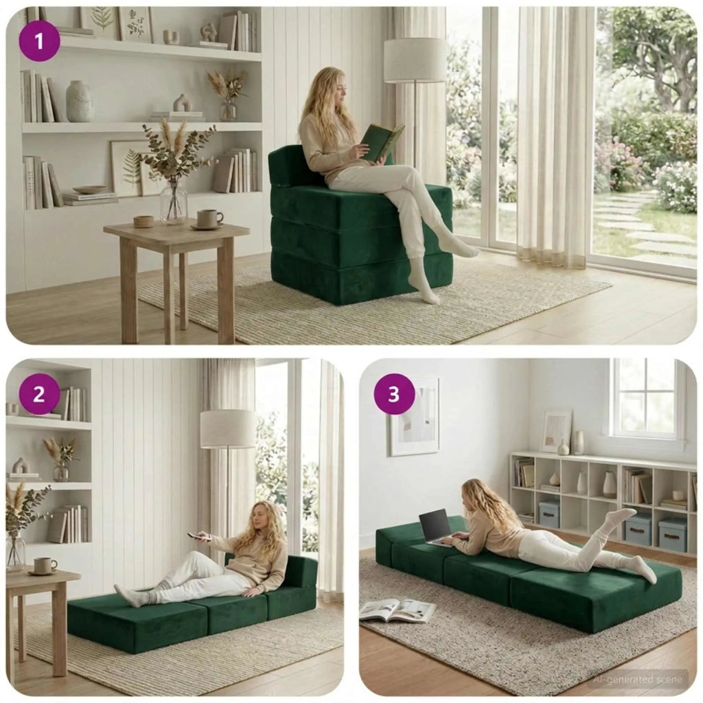 Divano Letto Pieghevole Verde Scuro 200 x 70 x 15 cm Velluto 900009