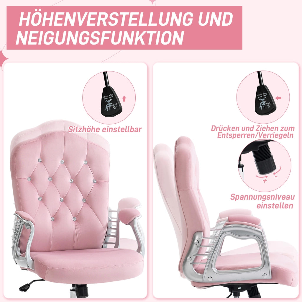 Sedia da ufficio ergonomica rosa con funzione dondolo, altezza regolabile, portata 120 kg