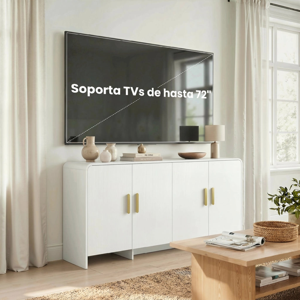 Mobile TV con ante e ripiani ¨C zephmum ¨C Bianco 152x40x80 cm