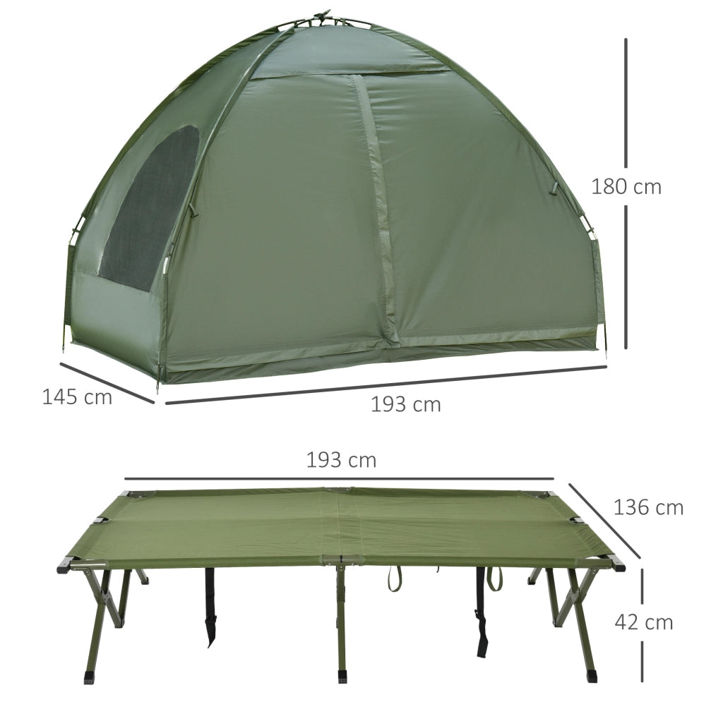Set da campeggio sopraelevato per 2 persone con tenda, materasso e pompa verde