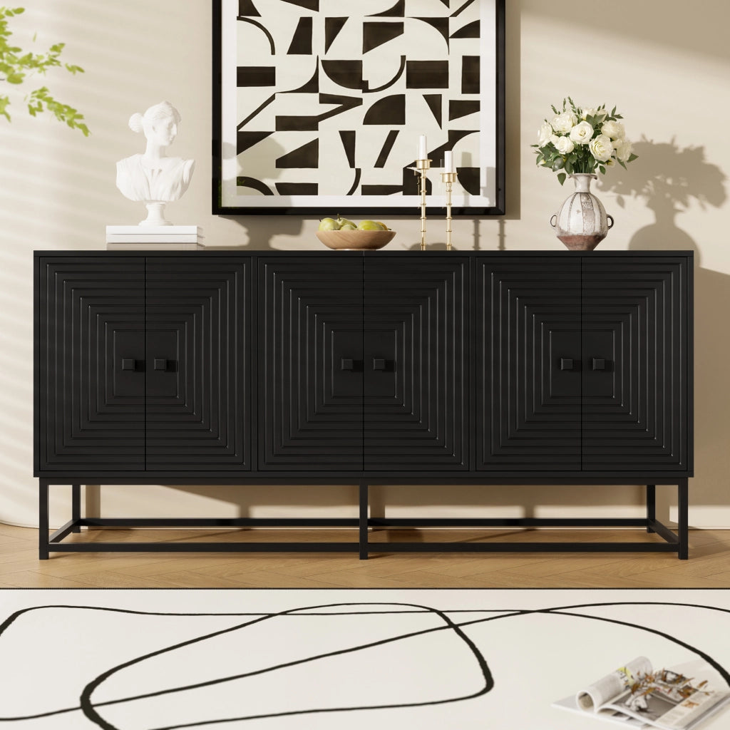 Credenza nera opaca mobile contenitore 3 ante doppie，mobile soggiorno moderno 160x38x75.5 cm