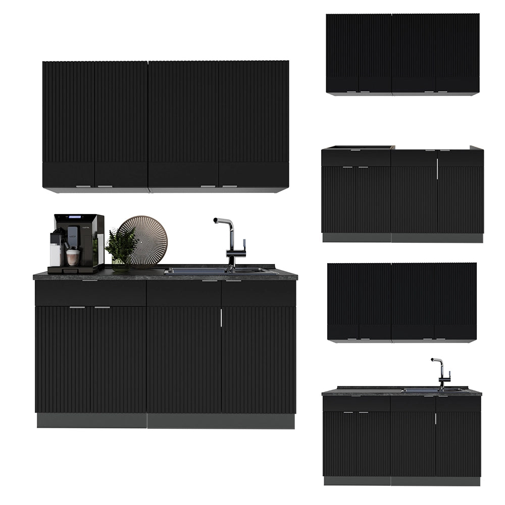 Cucina completa Fame-Line Nero rigato/Antracite 140 cm, PL Antracite Vicco