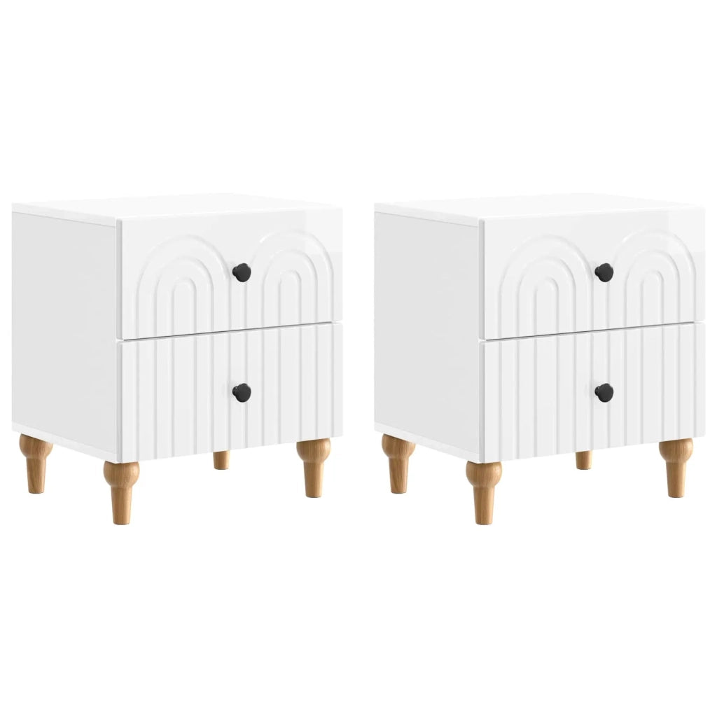 Set di 2 Comodini | Armadio da Notte | Mobiletto da notte Bianco Lucido 43 x 34,5 x 48 cm