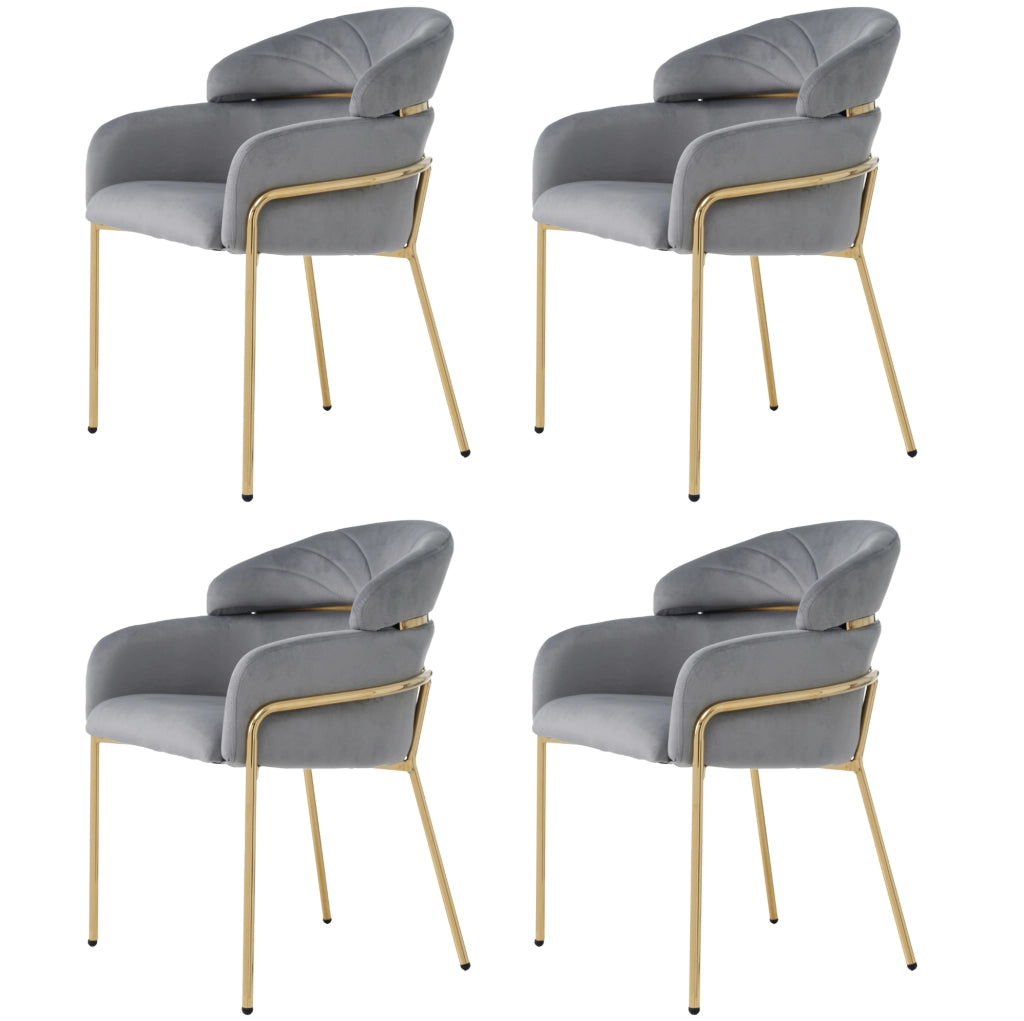 Set di 4 sedie da pranzo in velluto grigio con quattro gambe in metallo