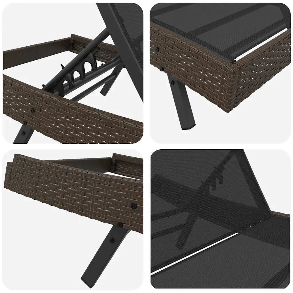Lettino da sole 2 pcs Nero e Marrone polyrattan 42009979