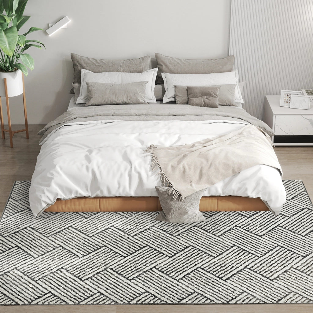 Tappeto per Salotto 200 x 140 cm a Pelo Corto Lavabile Grigio Moderno Geometrico per Camera da Letto e Soggiorno