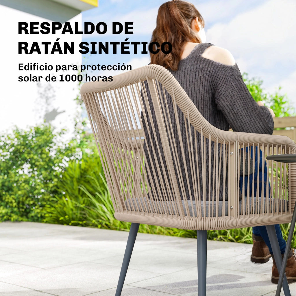 Sedia da giardino ¨C zephmum ¨C set di 2, in polyrattan e metallo, con cuscini e braccioli, 54x65x80 cm, grigio