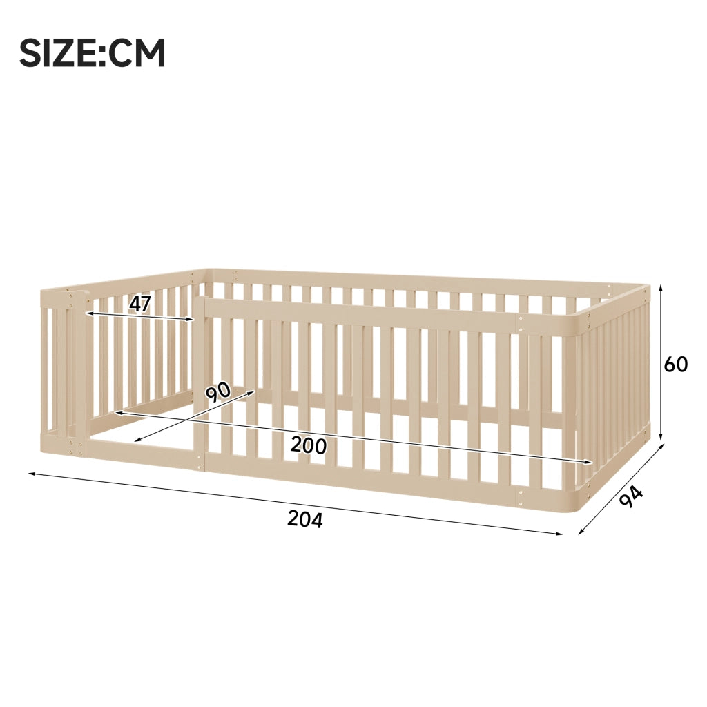 Letto per bambini 90 × 200 cm con barriera semiaperta, senza materasso, in legno massello di pino, crema