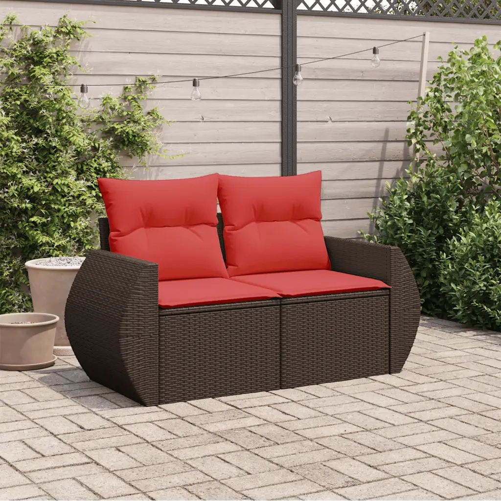 Divano da giardino con cuscini a 2 posti marrone in polyrattan 366245