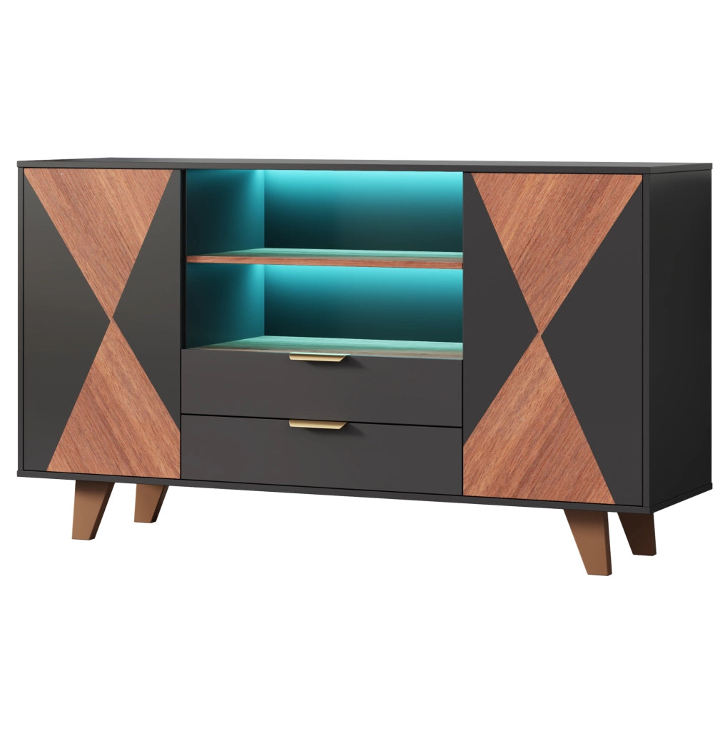 Sideboard in MDF con illuminazione LED RGB, 150x40x90 cm, con ripiani regolabili e cassetti, per soggiorno e sala da pranzo