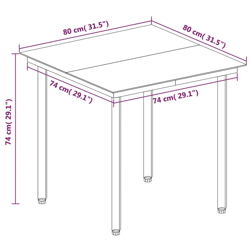 Set da Pranzo per Giardino 3 pz con Cuscini Polyrattan e Vetro 3099769