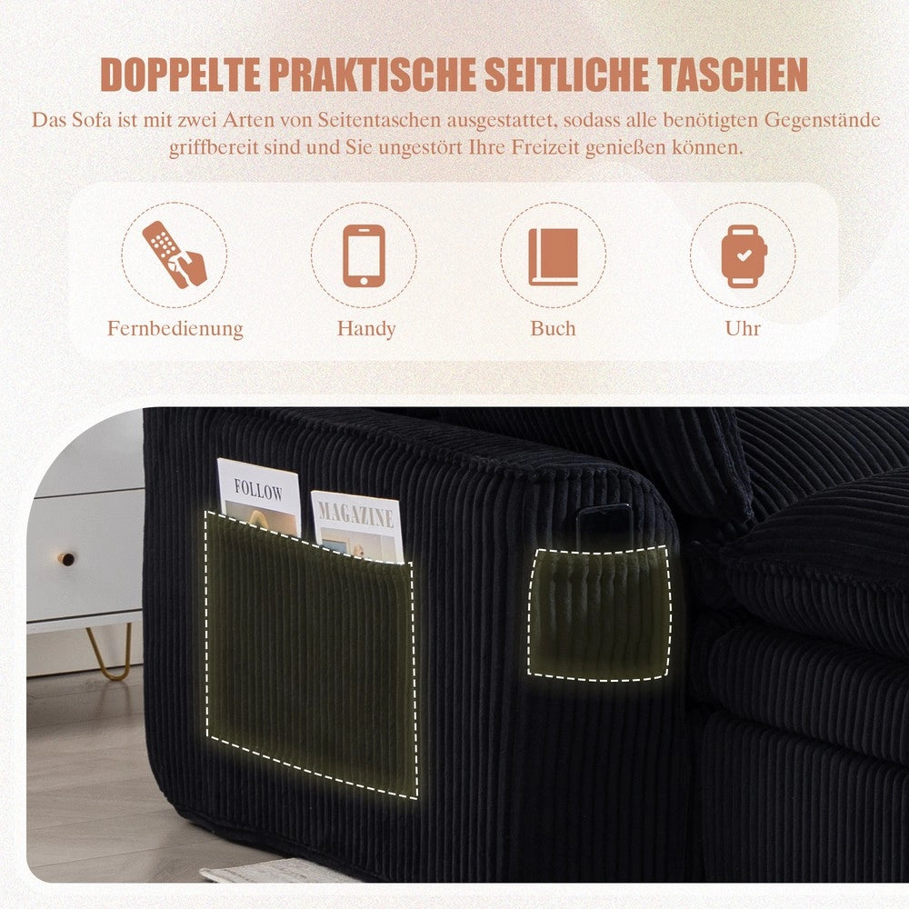 Divano modulare 3 posti con poggiapiedi - Zephmum- Cuscini e tasche laterali, schiuma a 3 strati