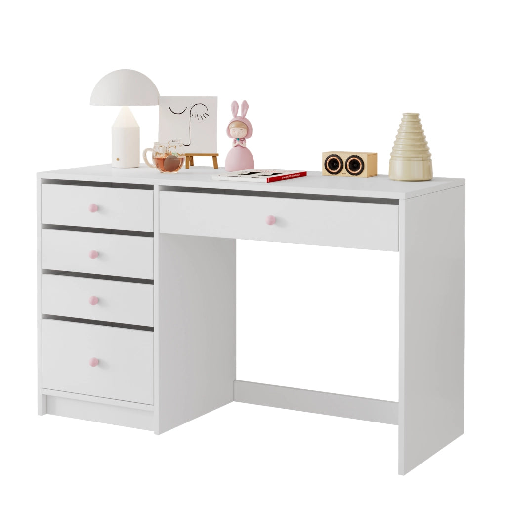 Scrivania con 5 cassetti - per camera da letto e studio - in MDF - 120×45×74 cm - bianca