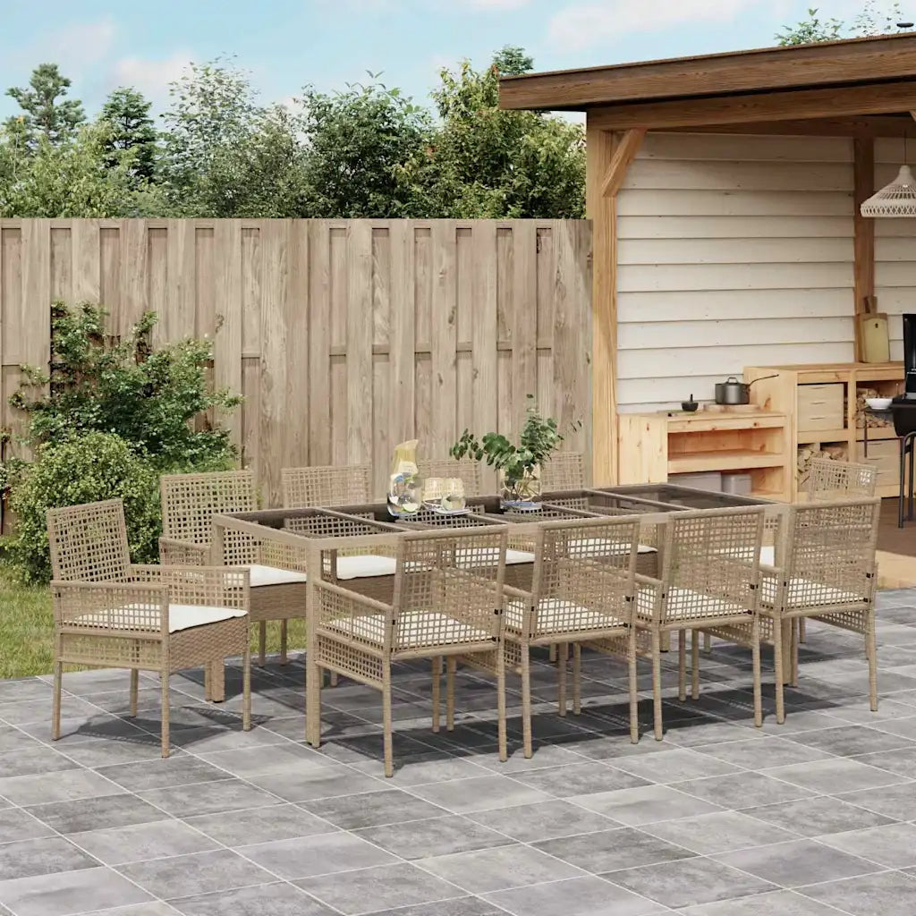 Set da Pranzo per Giardino 11 pcs Beige polyrattan 3334894