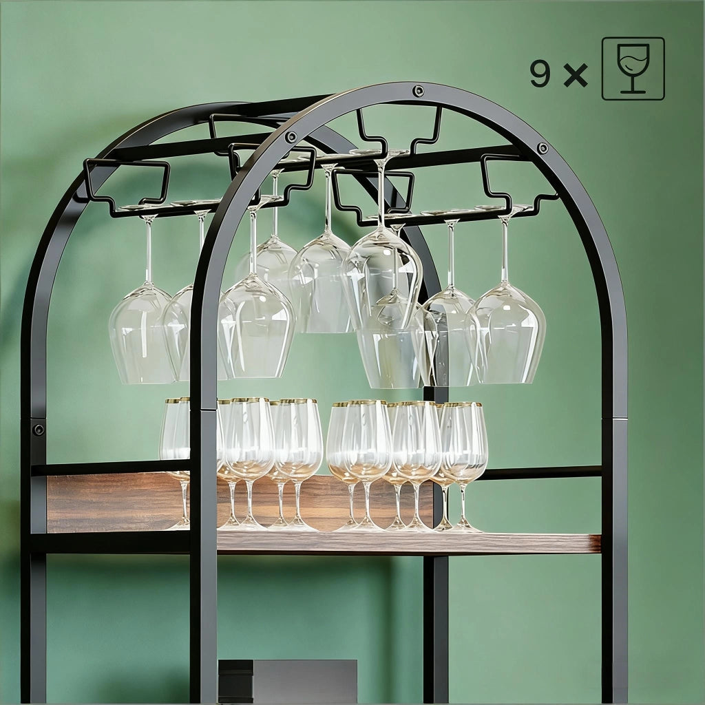 Portabottiglie da terra per 30 bottiglie con ripiano in MDF e acciaio nero marrone rustico 183 × 50 × 35 cm