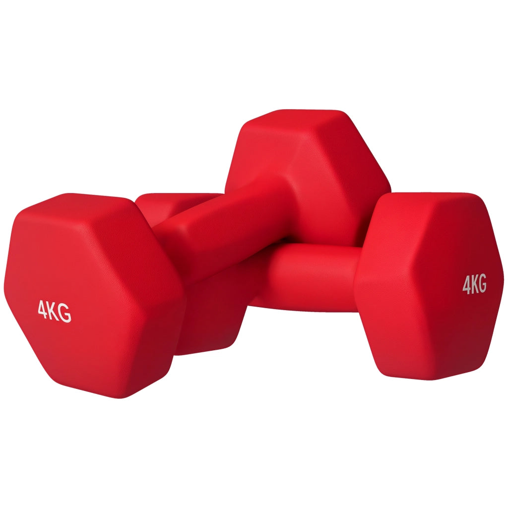 Set 2 Manubri Esagonali da 2x4 kg in Metallo e Plastica con Impugnatura Antiscivolo. 19x9x9 cm. Rosso