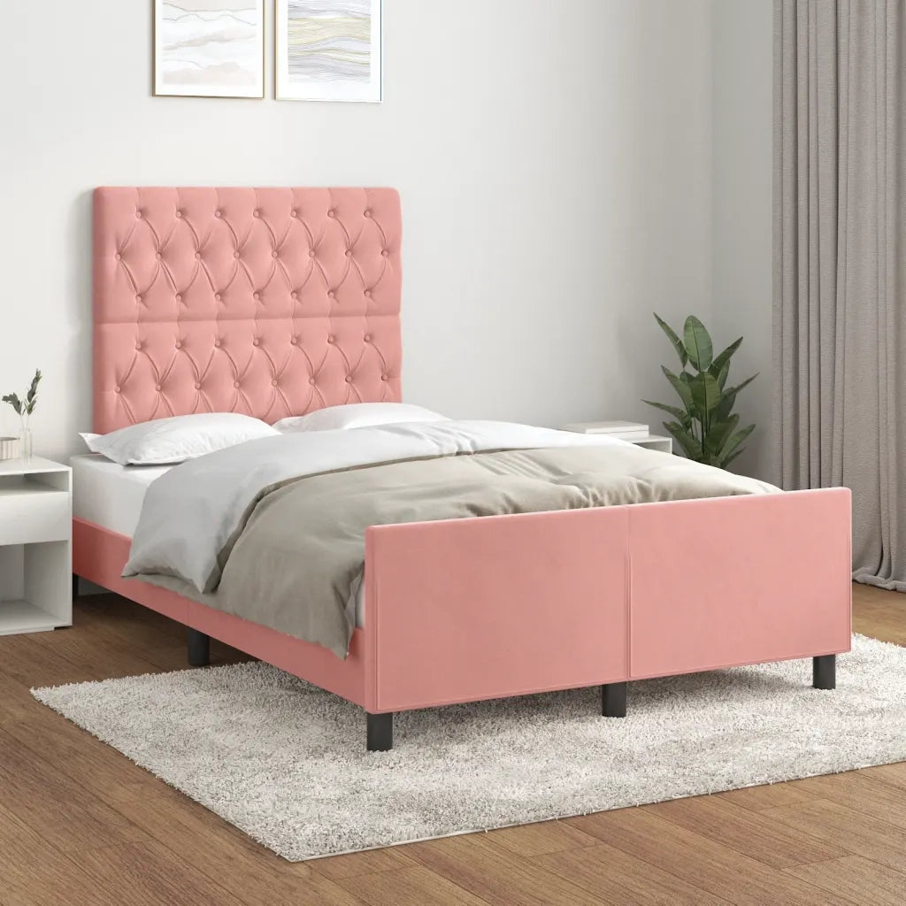Letto matrimoniale | Letto per adulti | Giroletto con Testiera Rosa 120x200 cm in Velluto