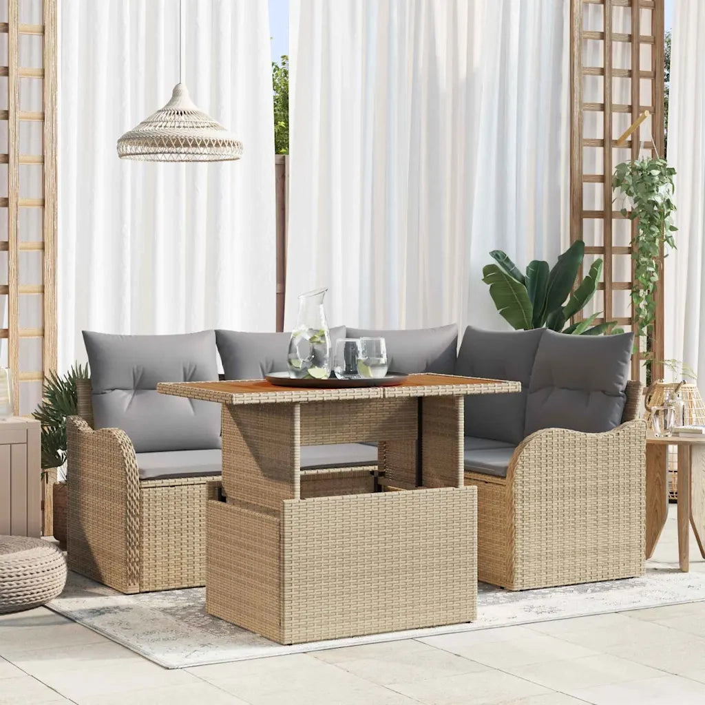 Set Divano da Giardino 5 pcs Beige e Grigio Chiaro polyrattan