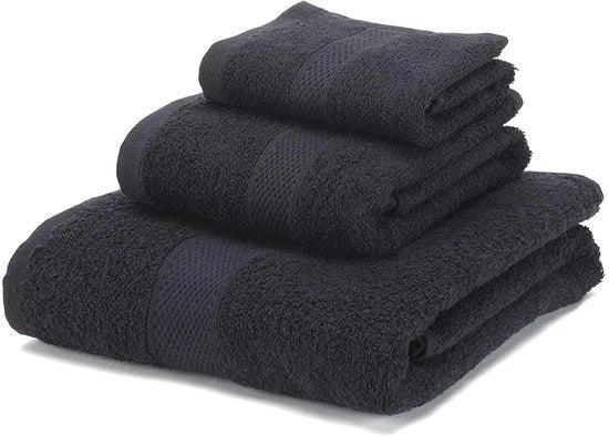 Set di asciugamani - Tela di cotone a maglia - Set da 3 - Nero