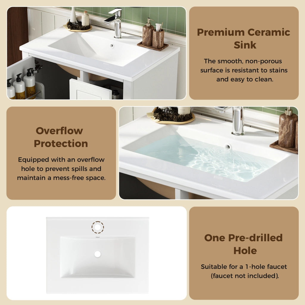 Mobiletto con lavabo da bagno a terra con 3 cassetti e anta soft-close in MDF bianco lucido 61 × 47 × 86 cm