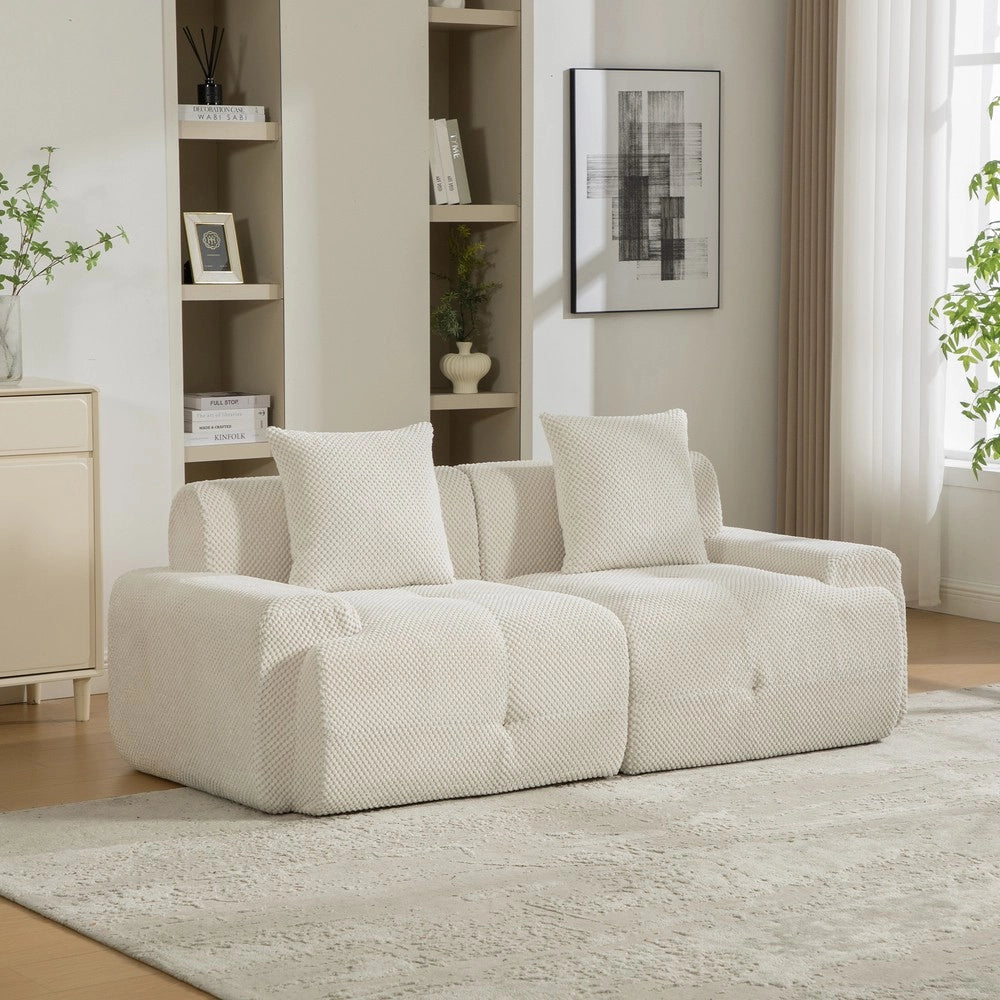 Divano Modulare in Tessuto Chenille ¨C MINIMAL ¨C Beige, Morbido, Cuscini Inclusi