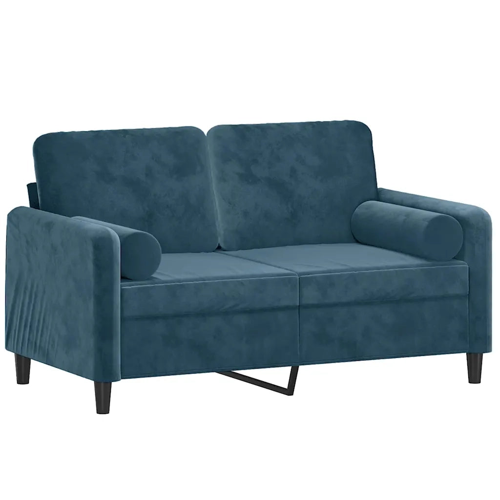 Divano a 2 Posti con Cuscini Blu 120 cm in Velluto