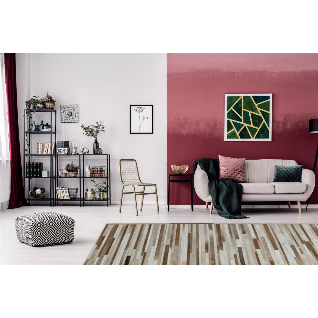 Tappeto patchwork in pelle Eclipse Crema 80x150 cm