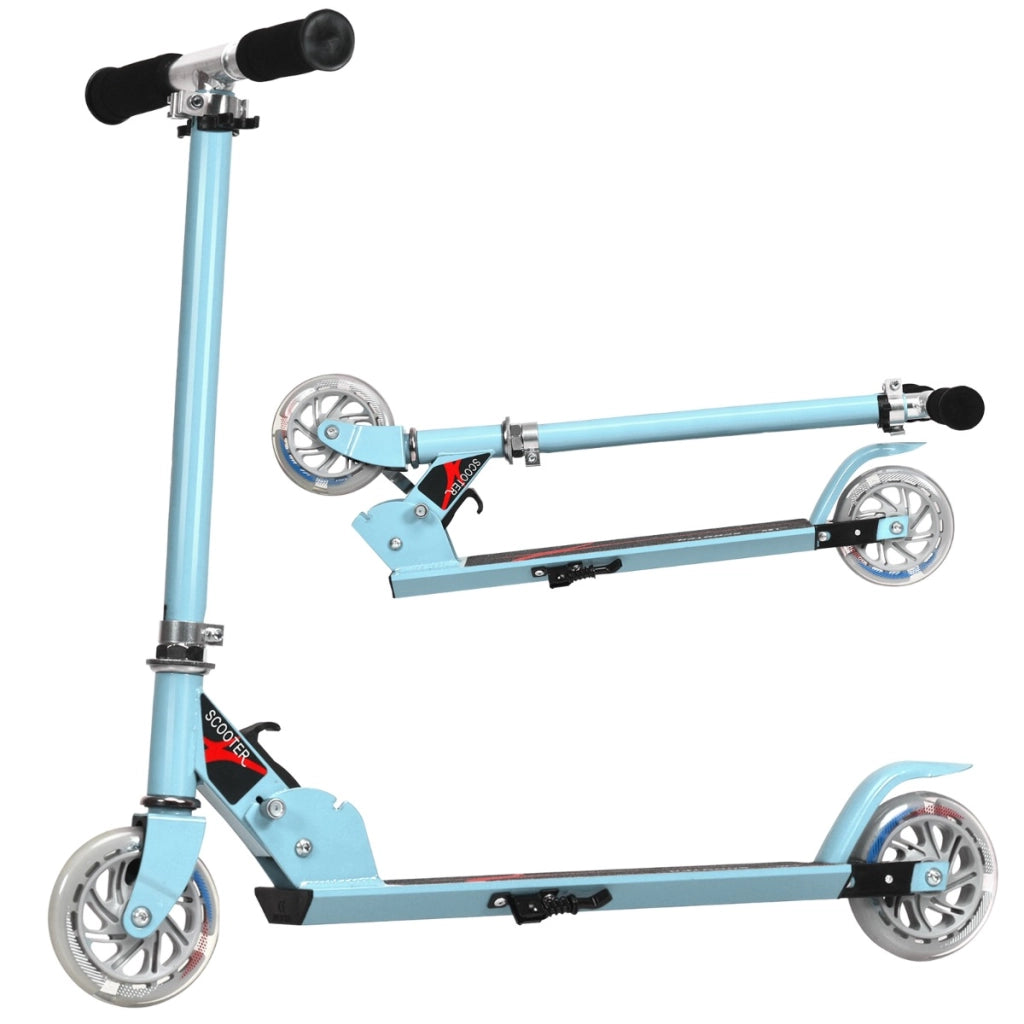 Monopattino a 2 ruote lampeggianti per bambini con musica altezza regolabile, Monopattino in alluminio Azzuro