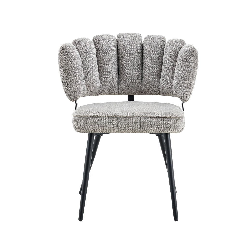 Sedie da Pranzo con Schienale a Fiore in Velluto ¨C MINIMAL ¨C Set 2 Pezzi, Grigio Chiaro, Gambe Nere in Metallo