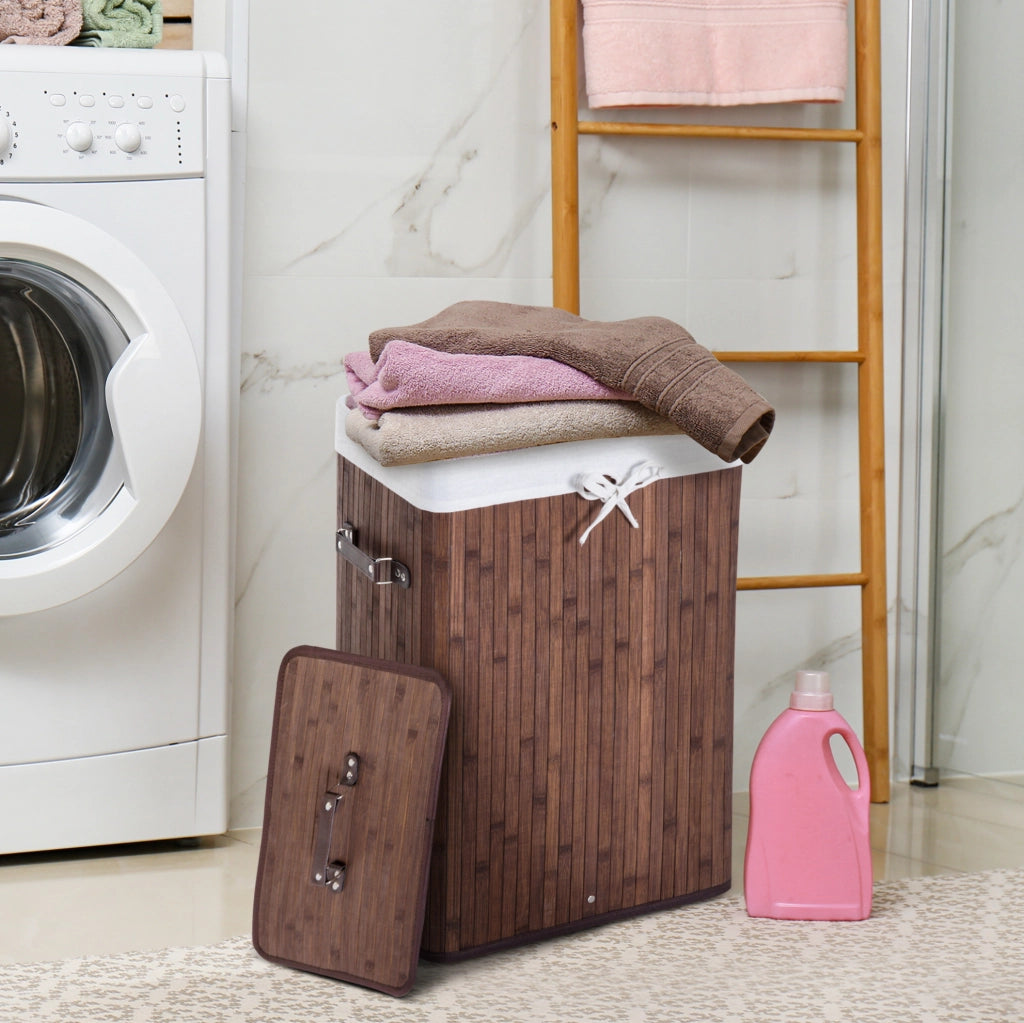 Cesto porta biancheria 72L in bambù con coperchio e manici, 40x30x60 cm, colore marrone scuro
