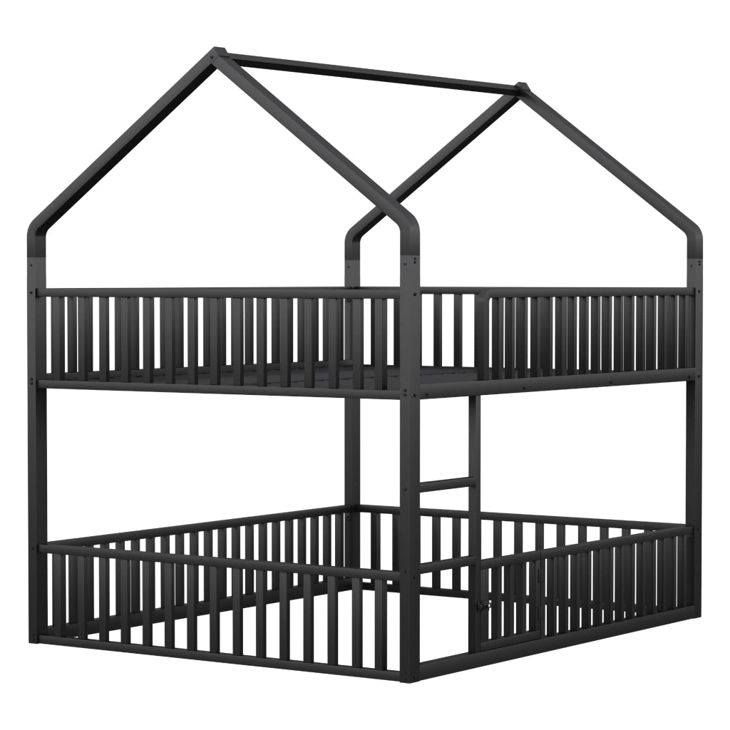 Letto a castello 140 × 200 cm 2 posti con scala frontale e porta apribile; senza materasso; in metallo nero