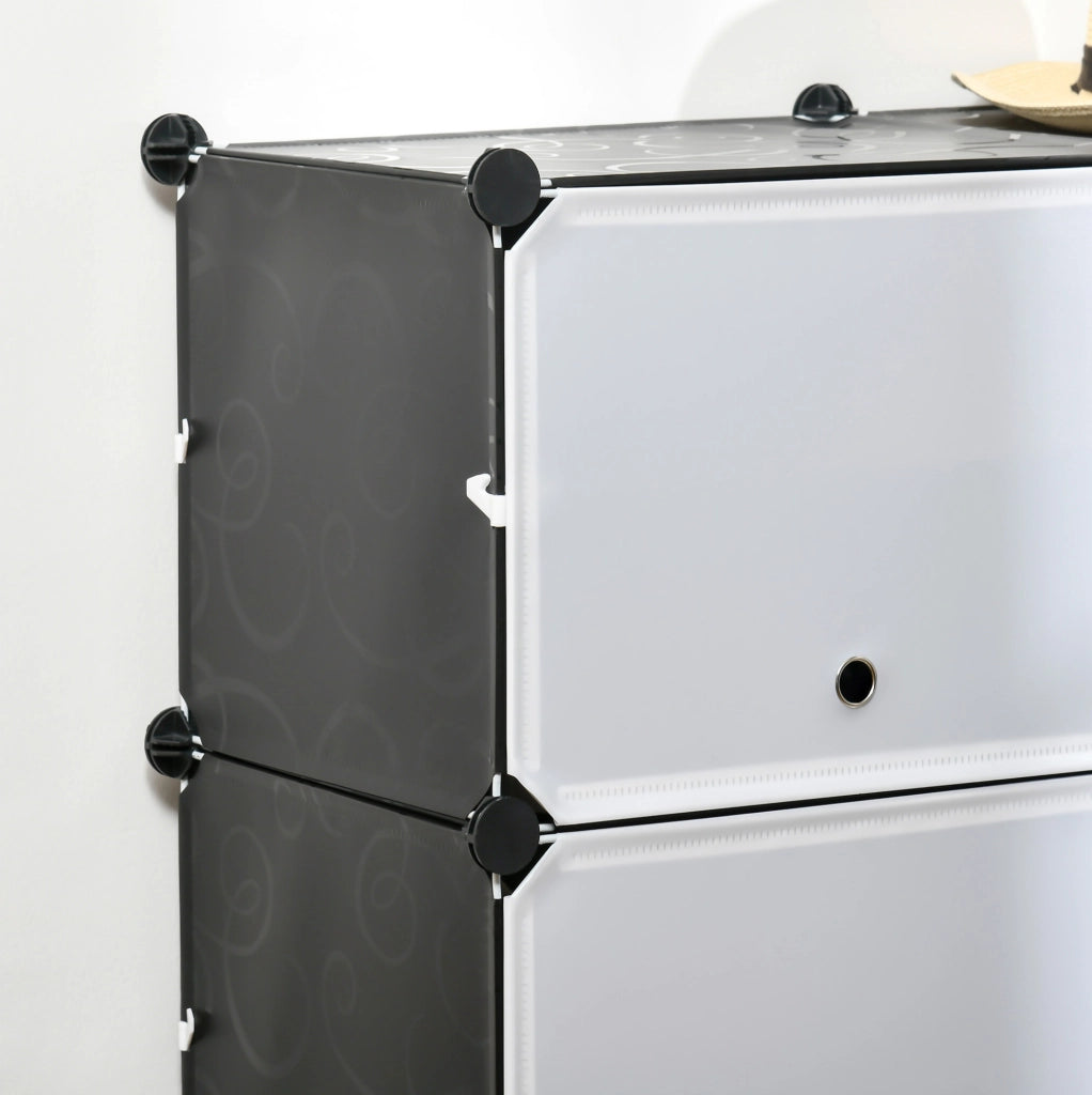 Scarpiera modulare a 12 cubi in plastica nera 125x32x125 cm