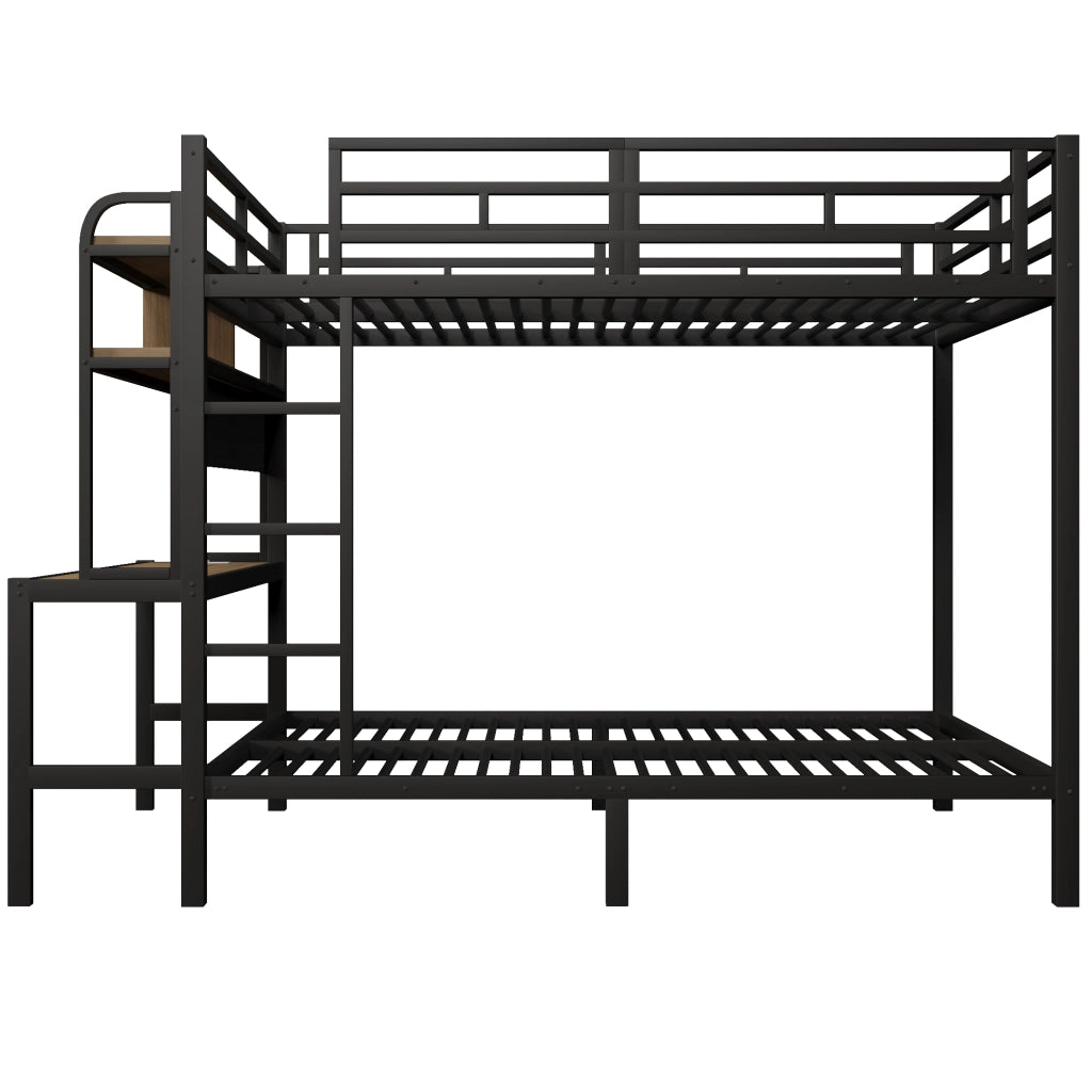 Letto a castello 140x200 cm con scrivania integrata e luce LED, struttura in metallo e MDF, nero