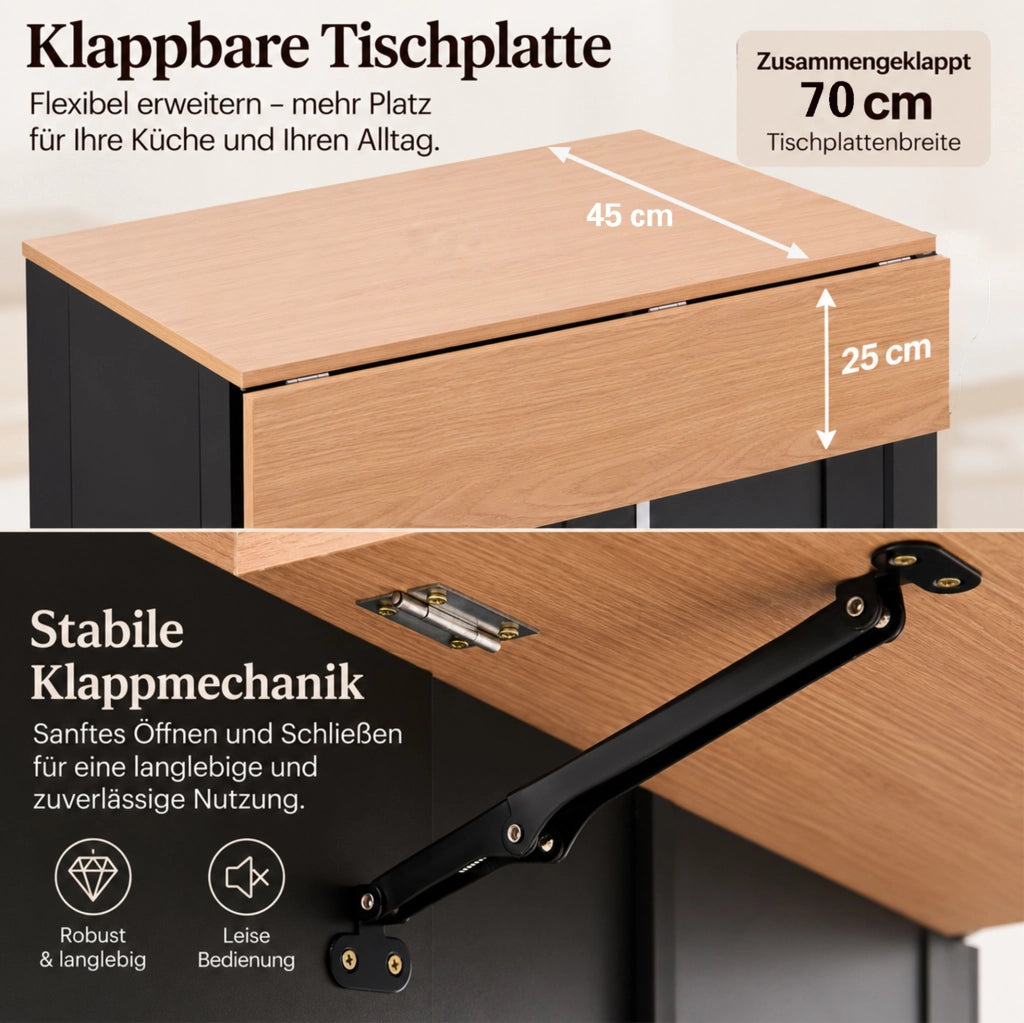 ISOLA CUCINA Mobile 110 cm con Piano Pieghevole Nera