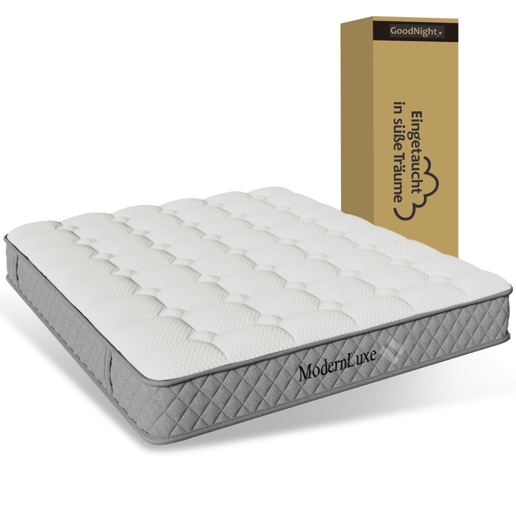Letto 140x200 cm con LED, contenitore idraulico e materasso H3 in lino grigio