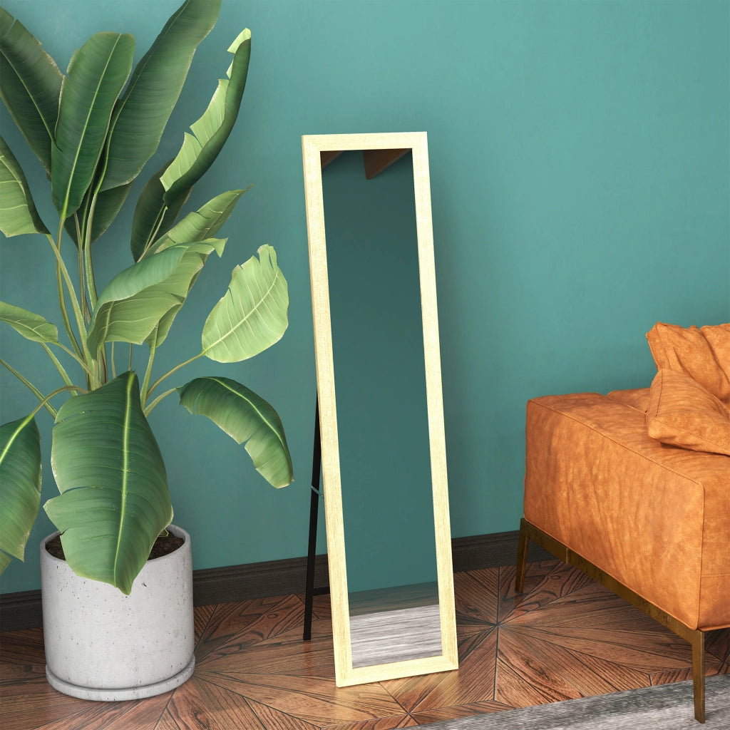 Specchio da Terra Rettangolare ¨C Xylo ¨C Cornice in Legno Marrone Chiaro 37x155 cm