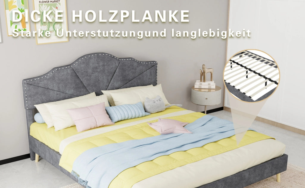 Letto moderno minimalista grigio 160x200 cm con testiera morbida e materasso incluso
