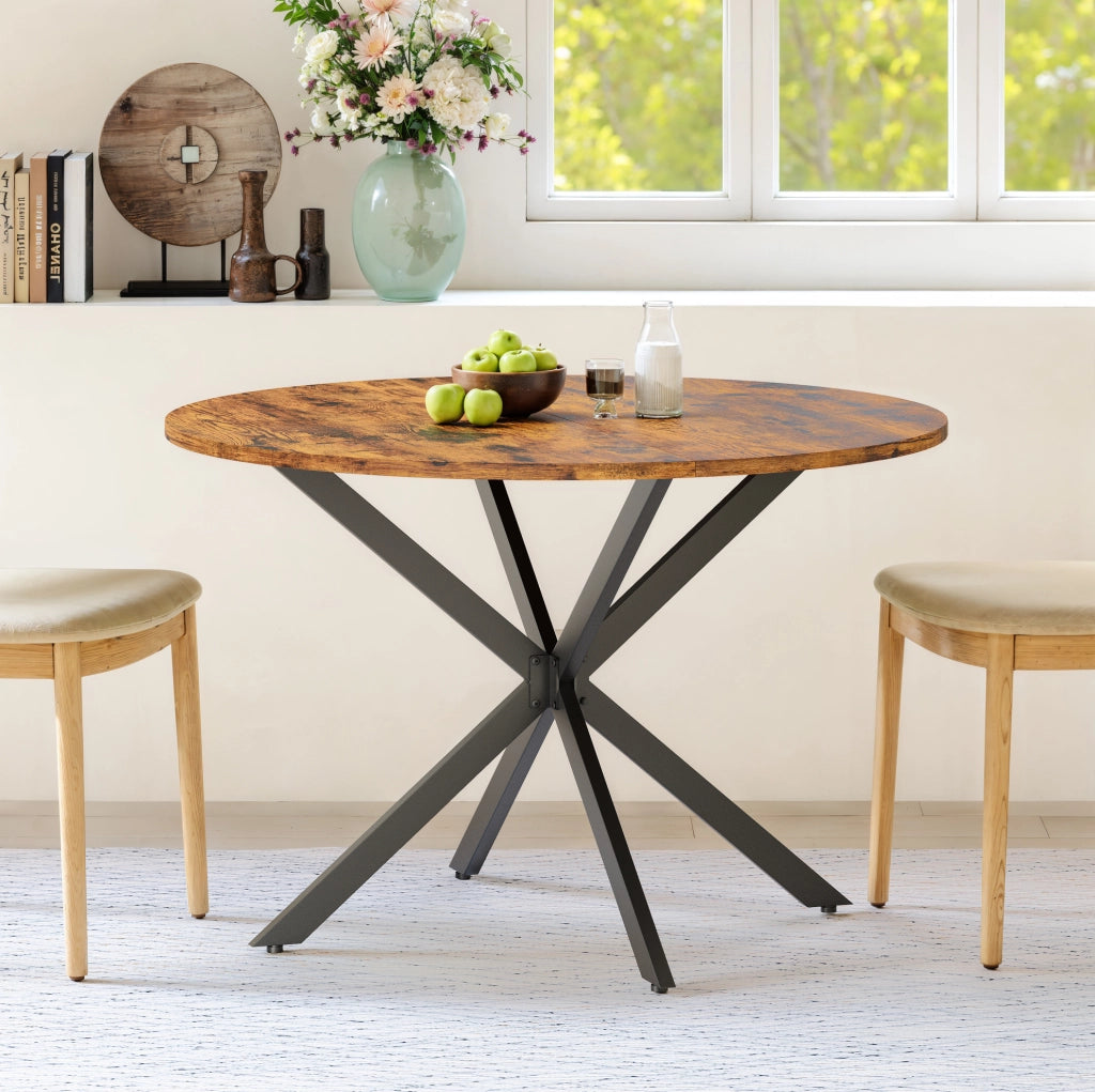 Tavolo rotondo da pranzo Ø120 cm stile industriale marrone/nero