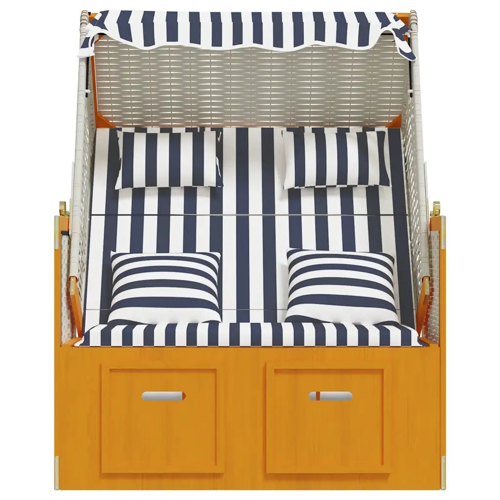 Strandkorb con Cuscini in Polyrattan Legno Massello Bianco Blu CFW6301023