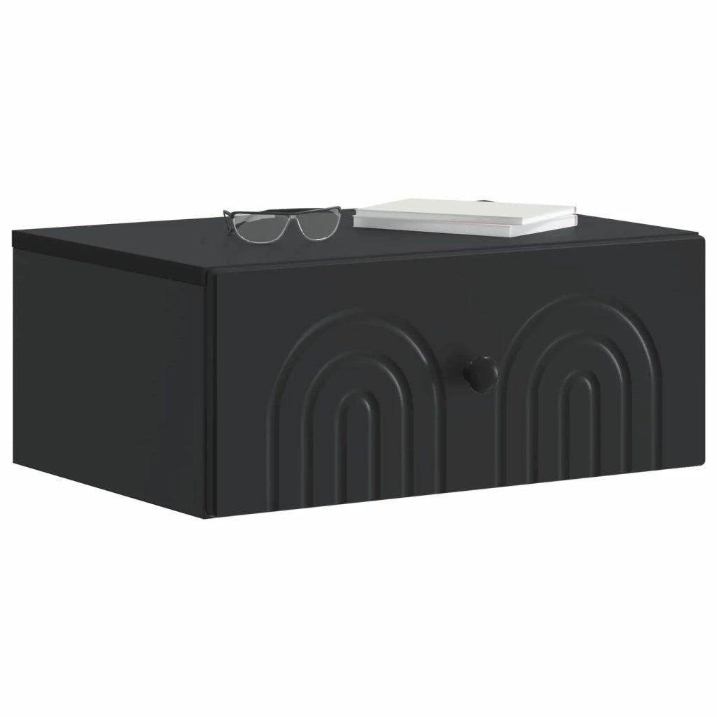 Comodino | Armadio da Notte | Mobiletto da notte a muro con cassetto Nero 49 x 34,5 x 20 cm