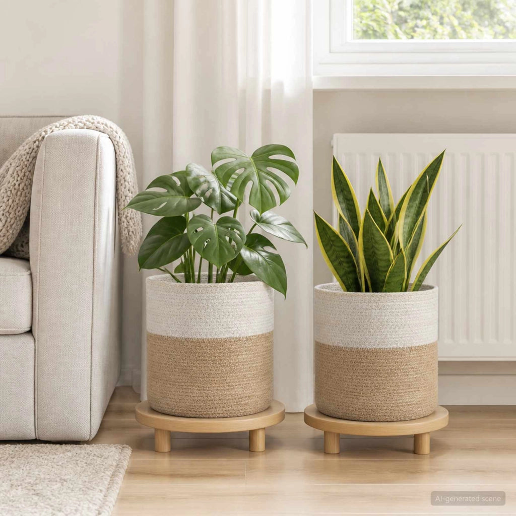 Set di Vasi per Piante 2 pz Naturale e Bianco Ø 28 x 28 cm 42012247