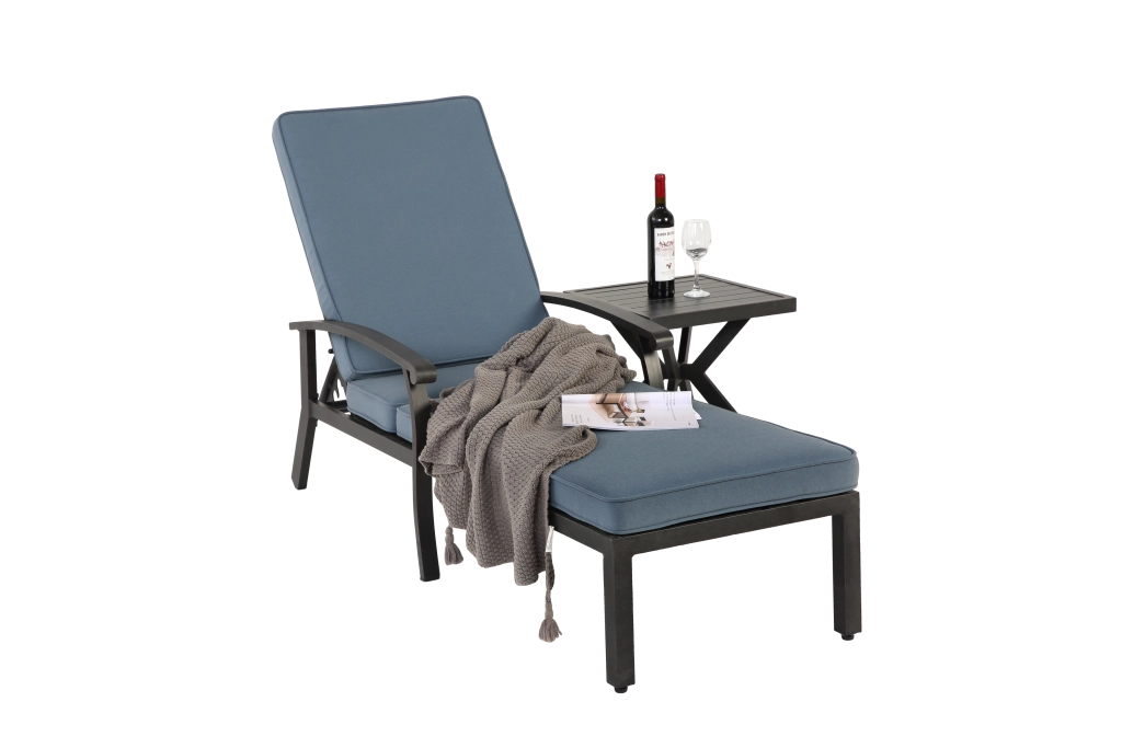 Chaise Longue da Esterno ¨C MINIMAL ¨C Alluminio, Cuscino Blu, Reclinabile