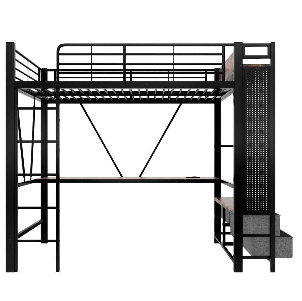 Letto a soppalco 90x200 cm con scrivania e 4 cassetti in metallo