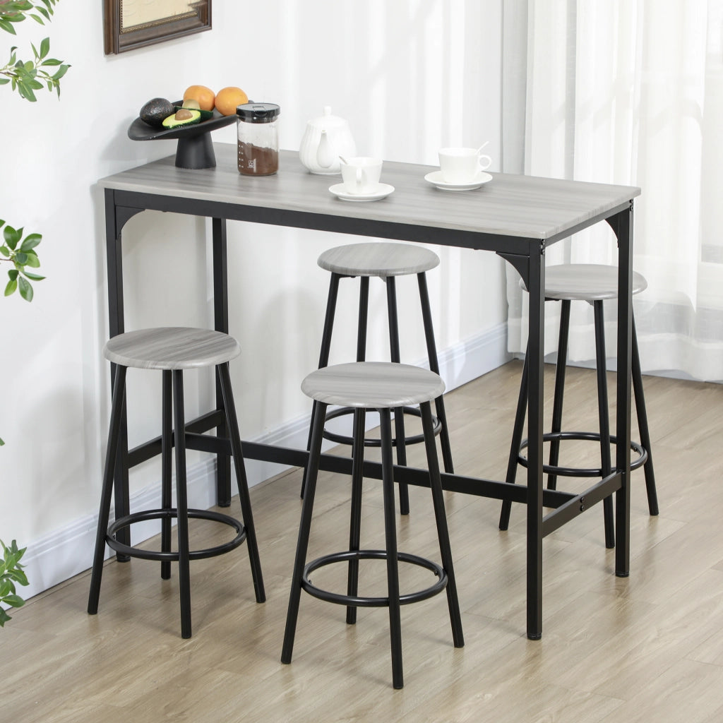 Tavolo da pranzo con 4 sgabelli ¨C zephmum ¨C nero, metallo e legno, 90x200 cm