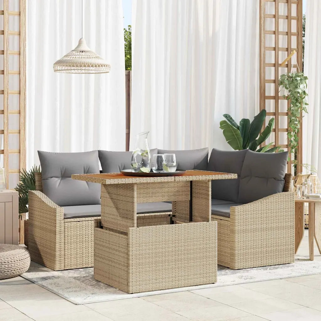Set Divano da Giardino 5 pcs Beige Poly Rattan
