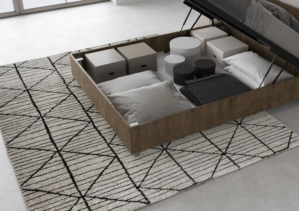 Letto Matrimoniale Francese 140x200 cm con Rete e Contenitore Testata Dritta Demas Noce