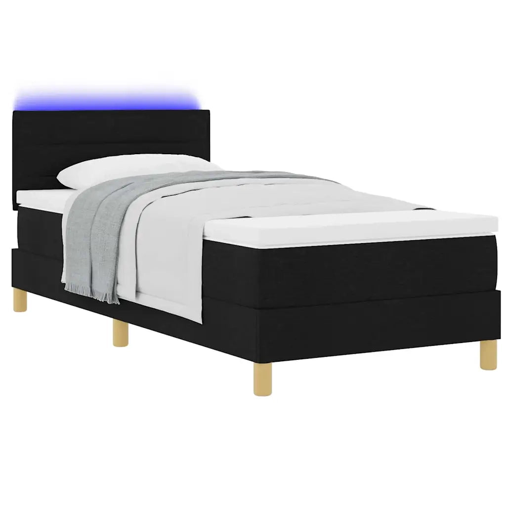 Letto a Sorgente LED con materasso Nero 90 x 200 cm Tessuto